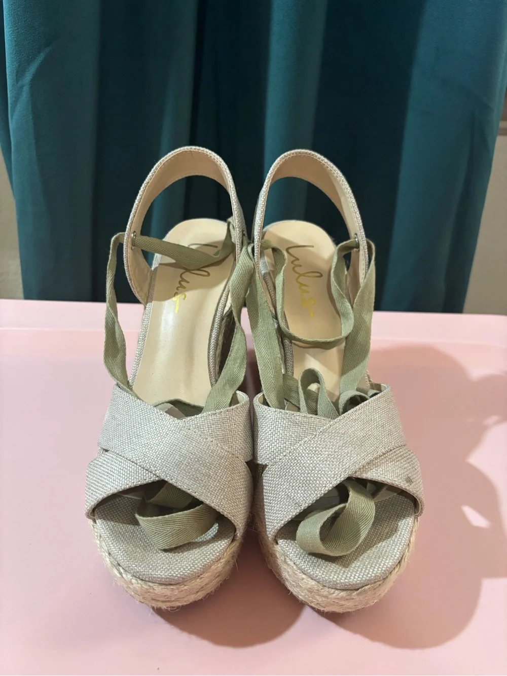 Lulu's Natural Woven Espadrille Wrap Wedge Sandals